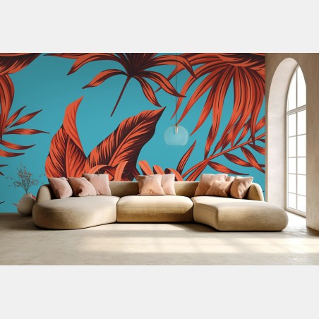 Wall mural vibrant turquoise tropical leaves • Wallissimo®