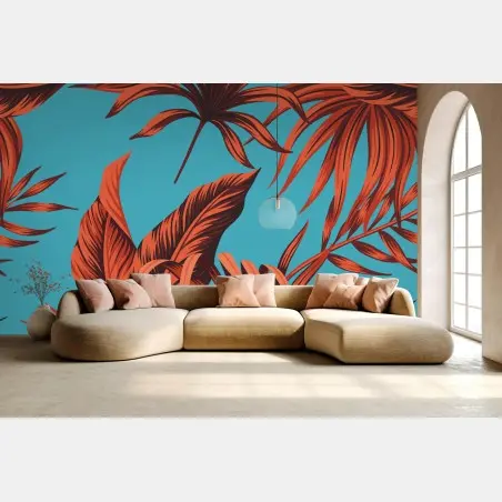 Wall mural vibrant turquoise tropical leaves • Wallissimo®