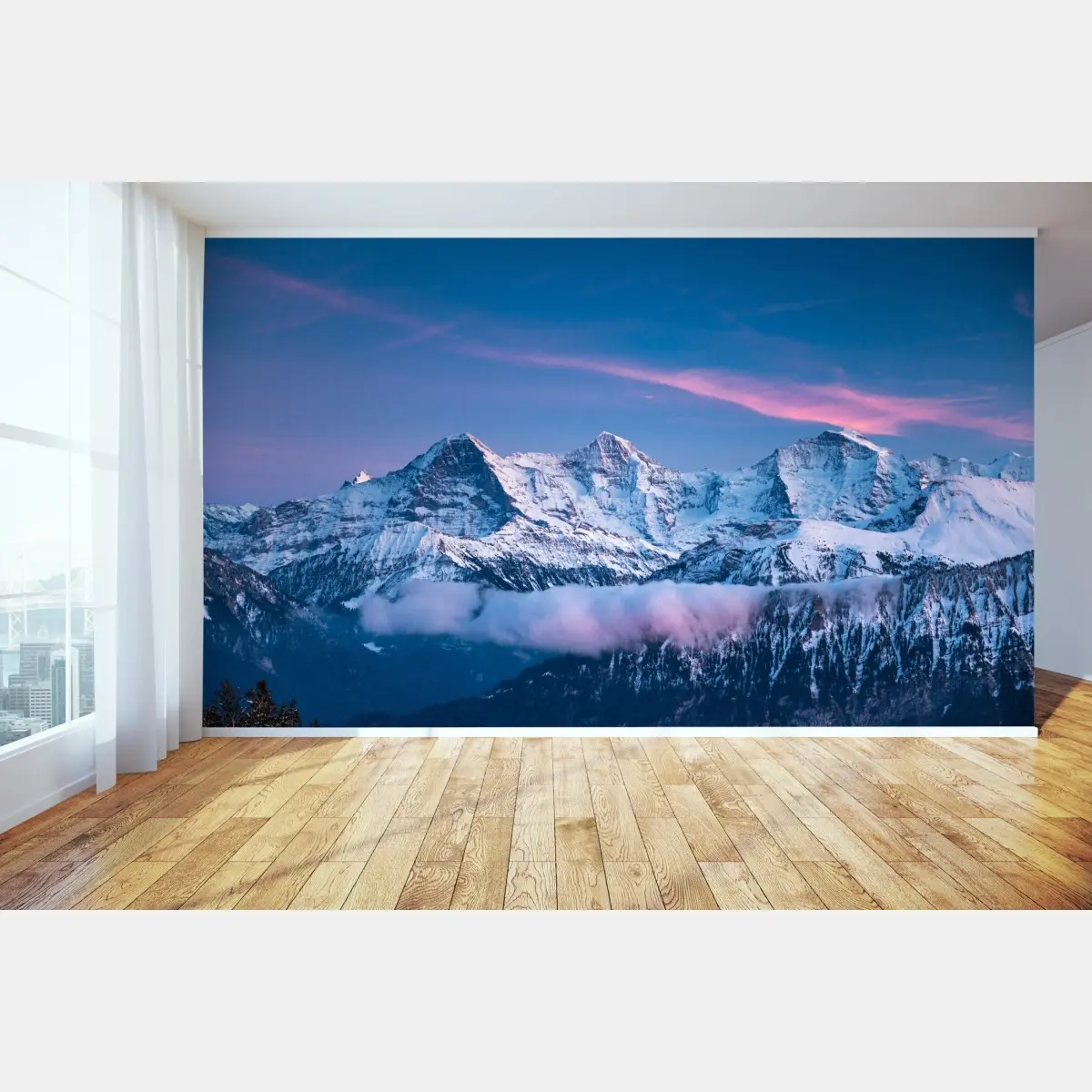 Wall mural Eiger, Mönch and Jungfrau during blue hour • Wallissimo®