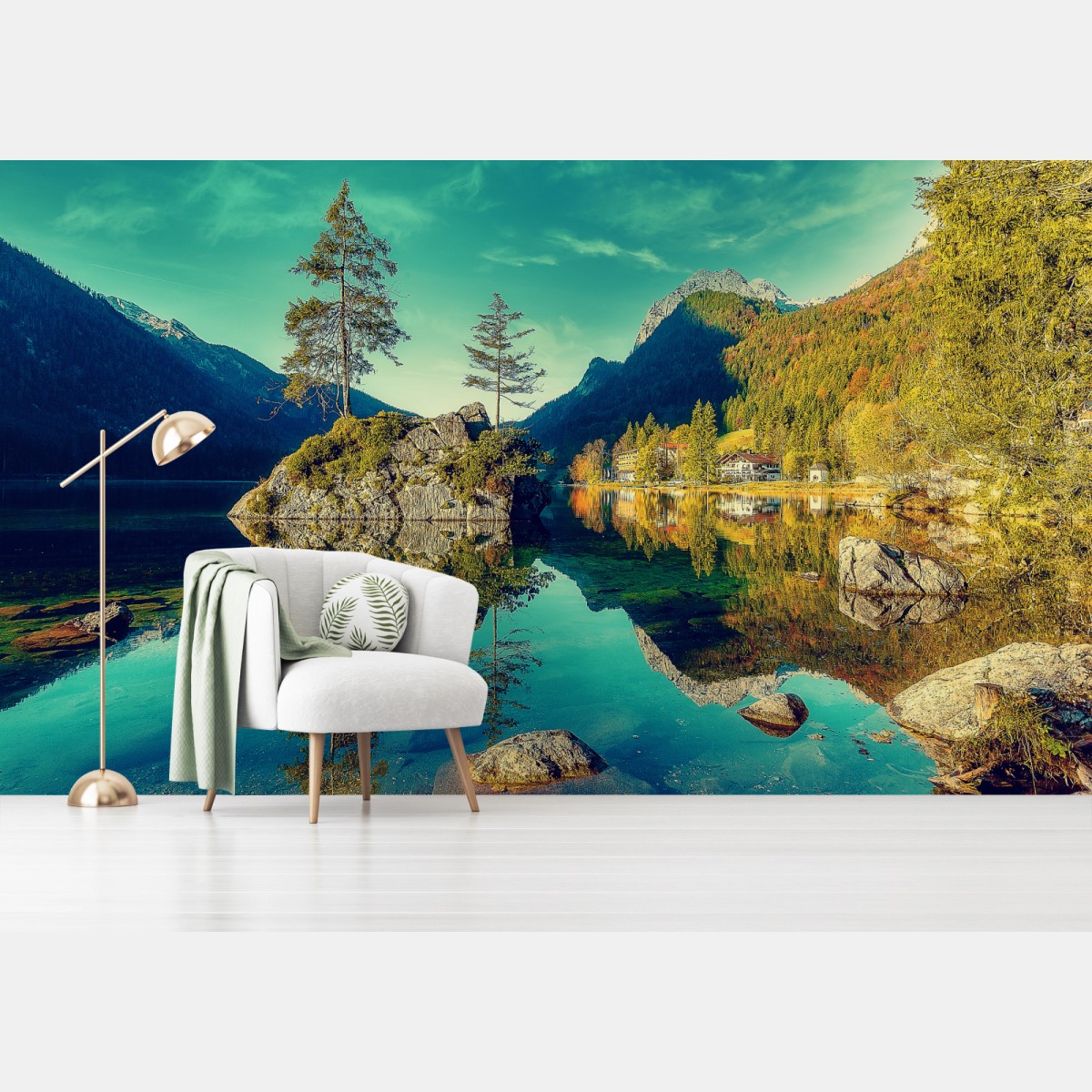 Wall mural Hintersee alpine lake reflection • Wallissimo®