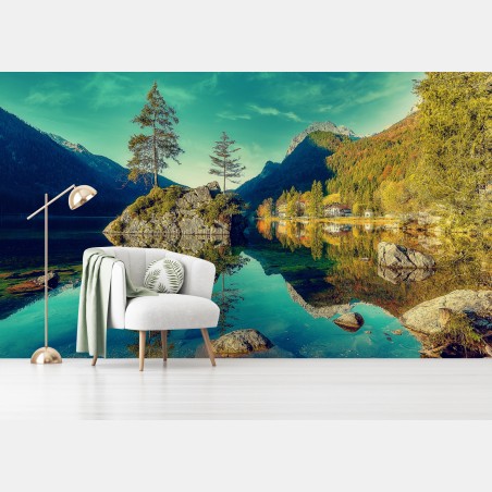 Wall mural Hintersee alpine lake reflection • Wallissimo®
