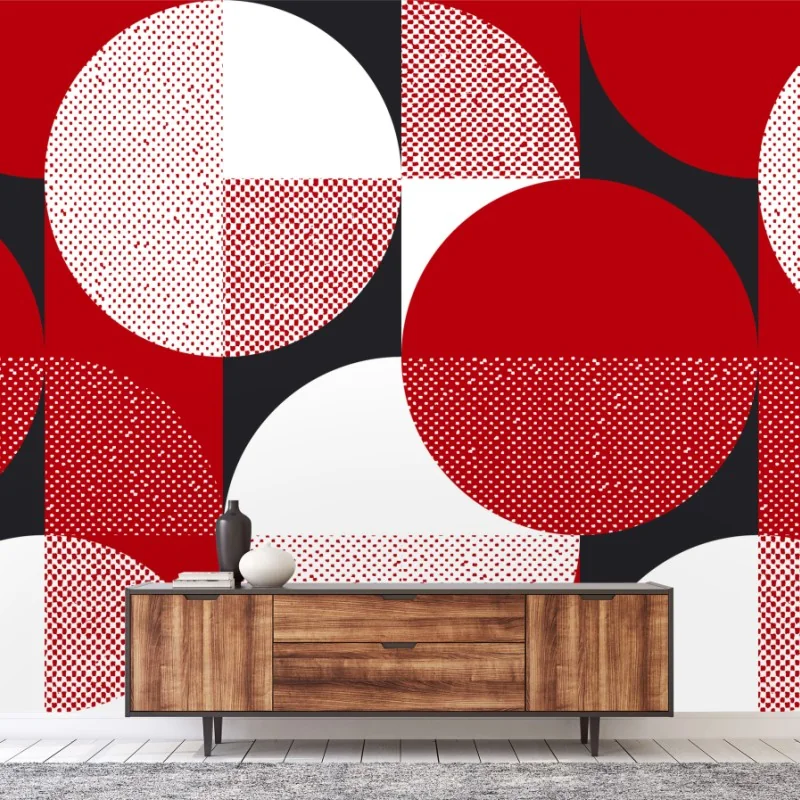 Wall mural red and black bauhaus geometric pattern