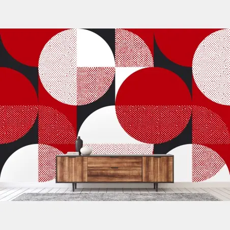 Wall mural red and black bauhaus geometric pattern • Wallissimo®