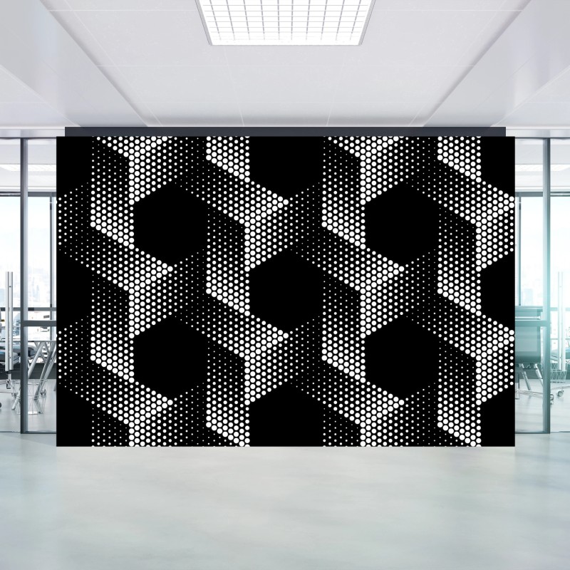 Wall mural geometric halftone hexagon pattern