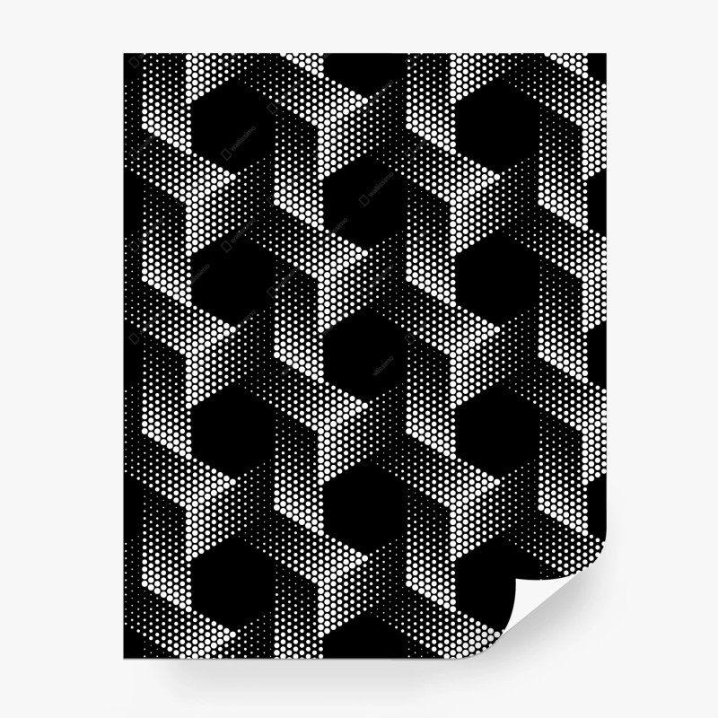 Wall mural geometric halftone hexagon pattern
