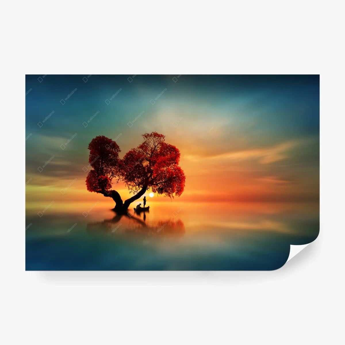 Wall mural solitary red tree at sunset • Wallissimo® Wall mural solitary red tree at sunset • Wallissimo®