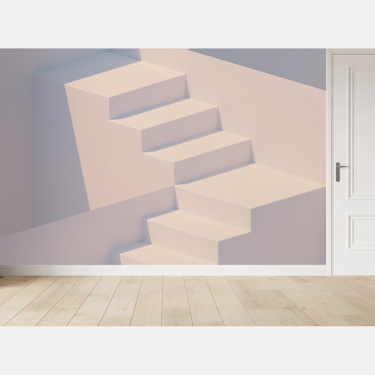 Wall mural minimal white staircase 3d rendering • Wallissimo®
