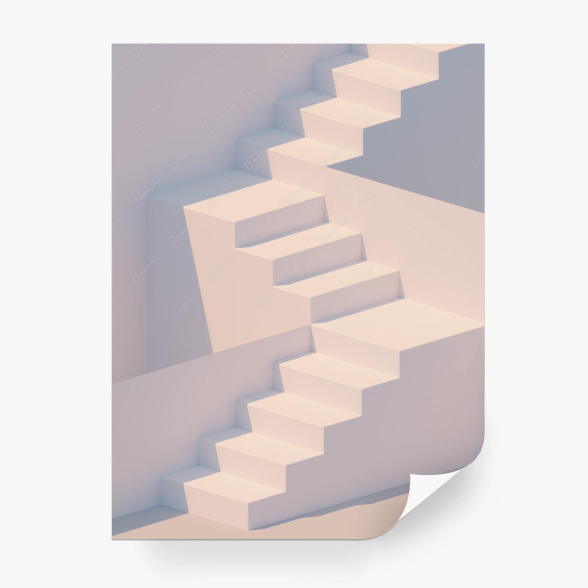 Wall mural minimal white staircase 3d rendering • Wallissimo®