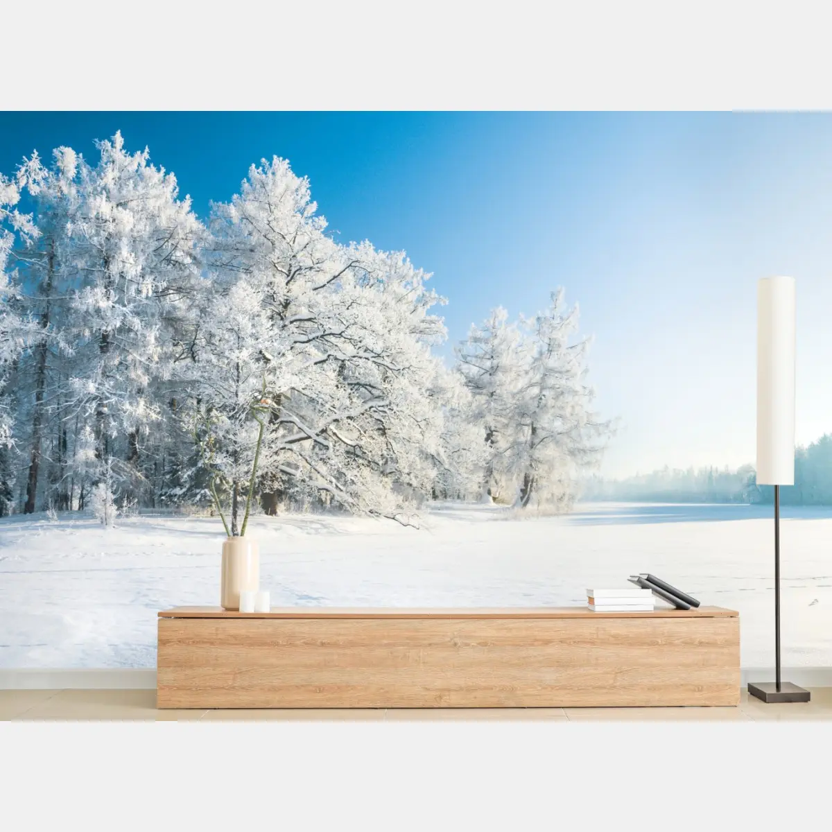 Wall mural serene winter landscape with frosted trees • Wallissimo®