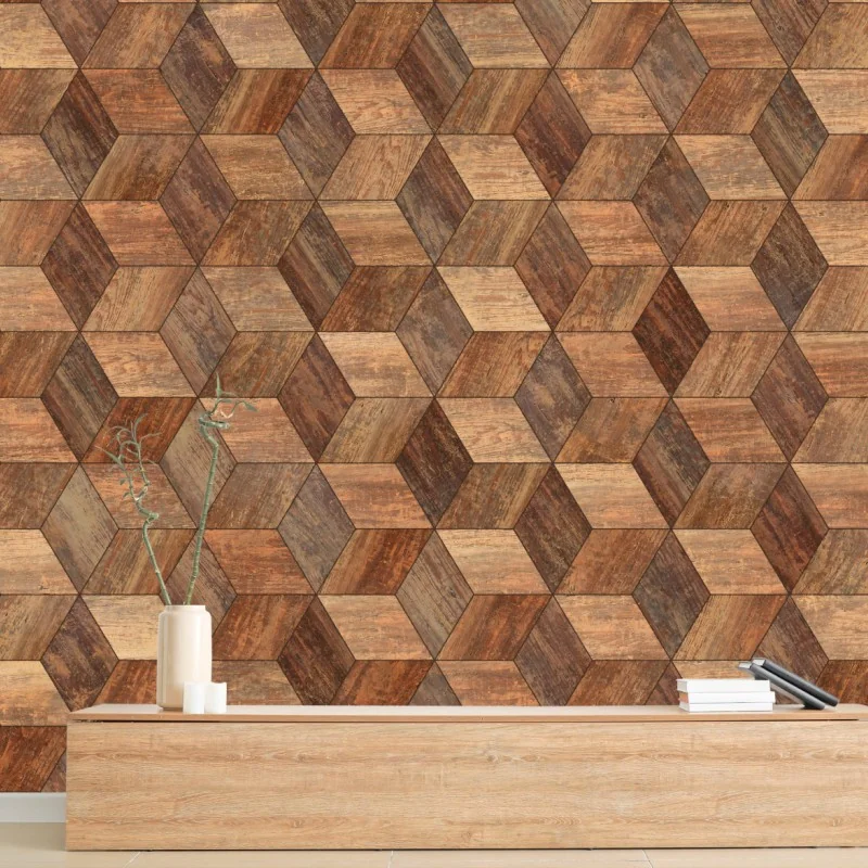 Wall mural geometric wooden parquet cube pattern