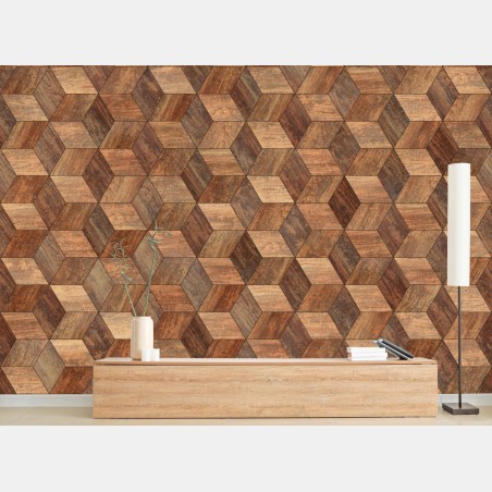 Wall mural geometric wooden parquet cube pattern • Wallissimo®