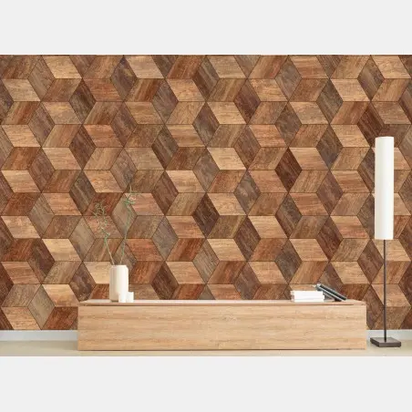Wall mural geometric wooden parquet cube pattern • Wallissimo®