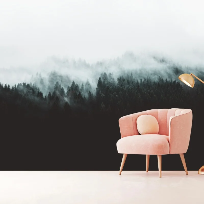 Wall mural misty forest silhouette