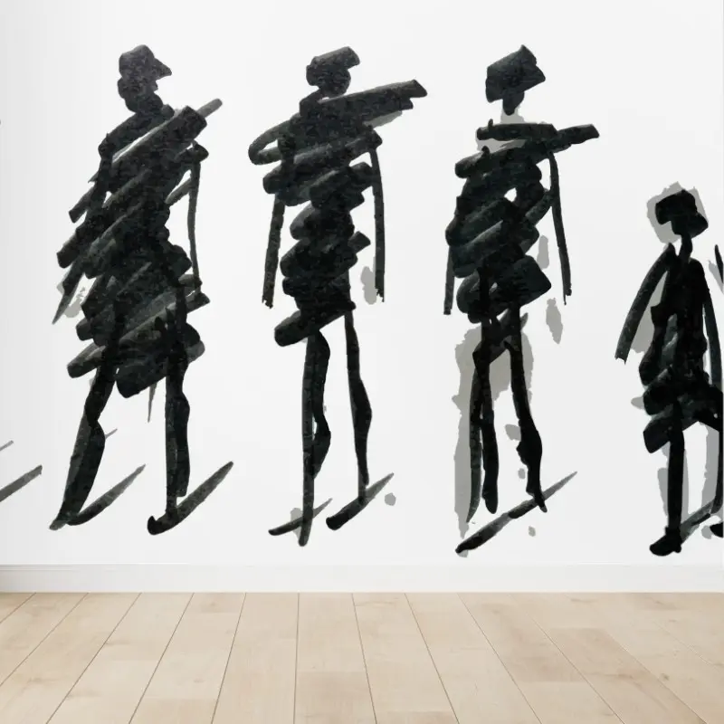 Wall mural ink silhouette figures in motion