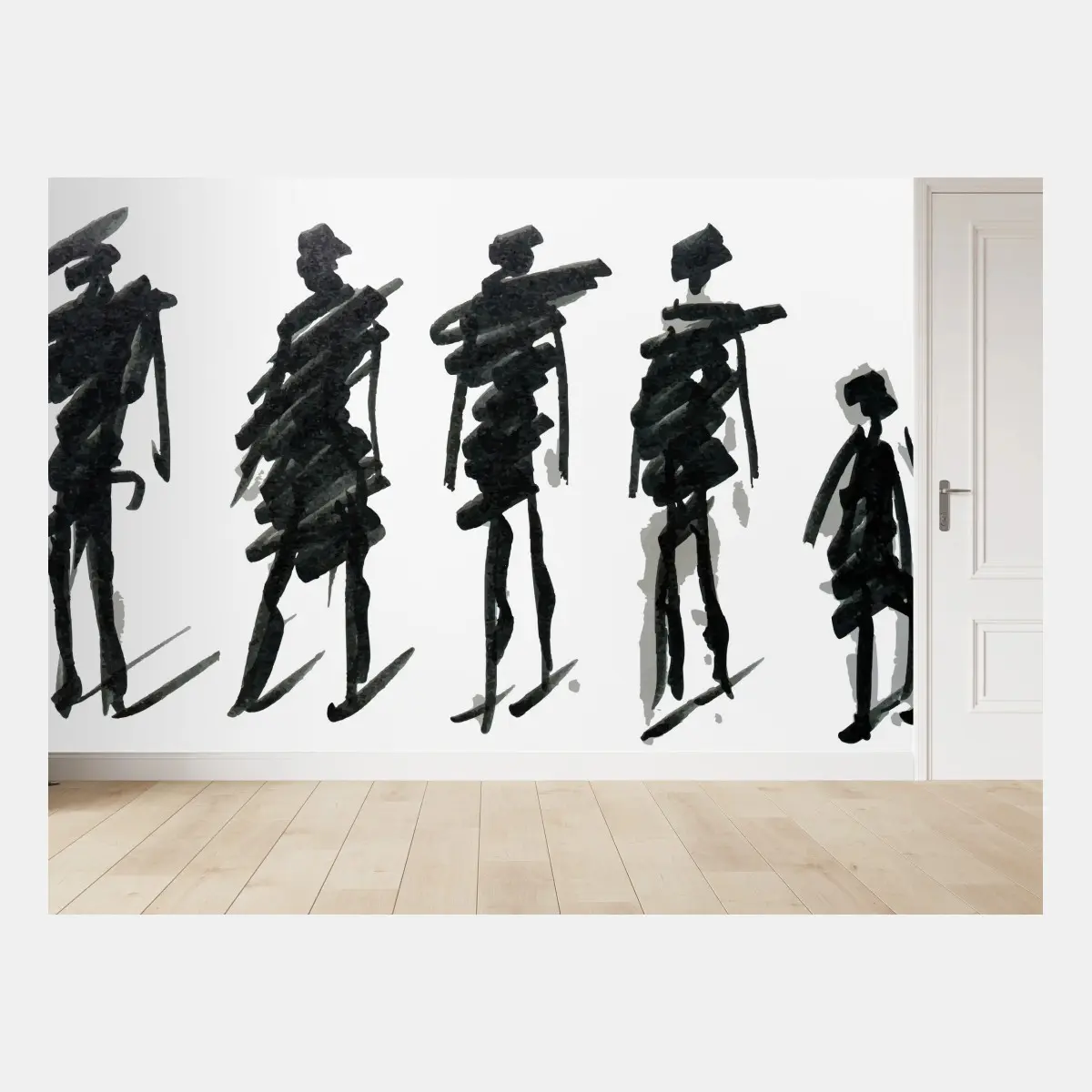 Wall mural ink silhouette figures in motion • Wallissimo®