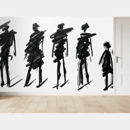 Wall mural ink silhouette figures in motion • Wallissimo®
