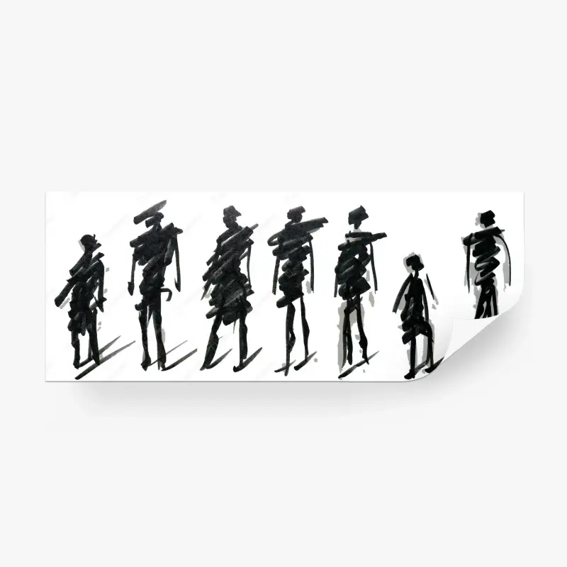 Wall mural ink silhouette figures in motion