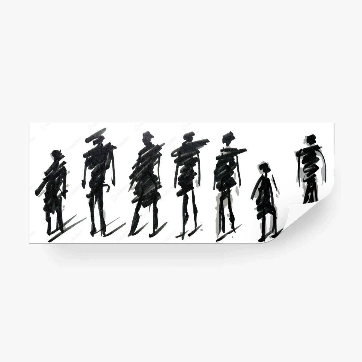 Wall mural ink silhouette figures in motion • Wallissimo®