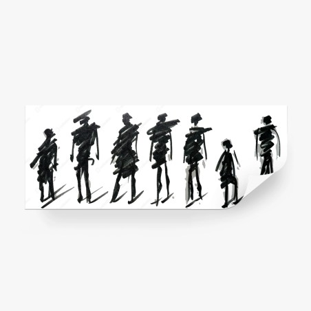 Wall mural ink silhouette figures in motion • Wallissimo®