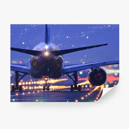 Wall mural airplane on runway at dusk • Wallissimo®