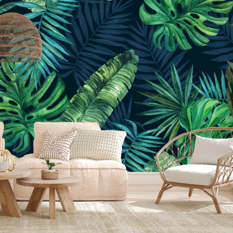 Wall mural vibrant tropical leaves pattern