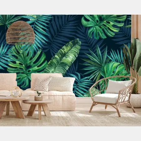Wall mural vibrant tropical leaves pattern • Wallissimo®