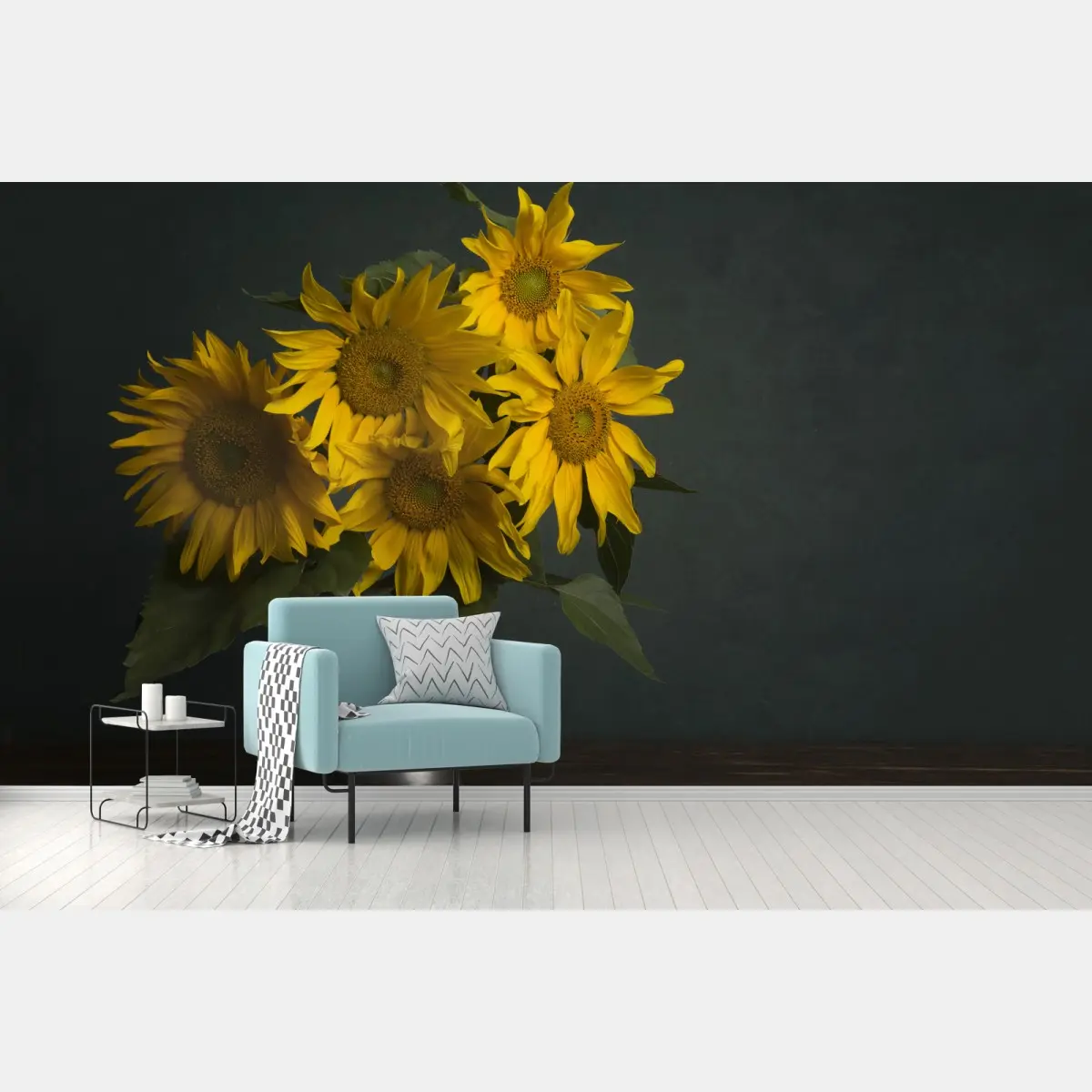 Wall mural sunflower bouquet on dark background • Wallissimo®
