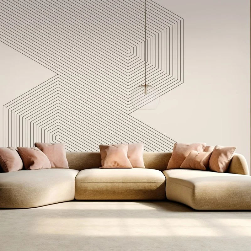 Wall mural minimal beige geometric lines