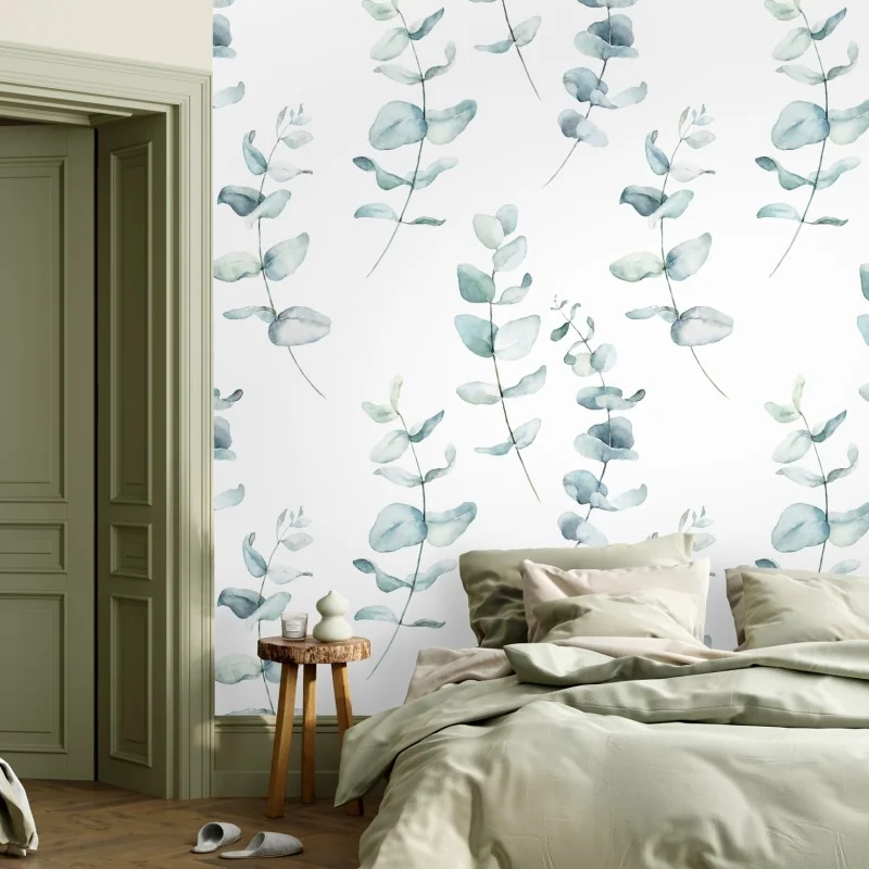 Wall mural soft eucalyptus watercolor print