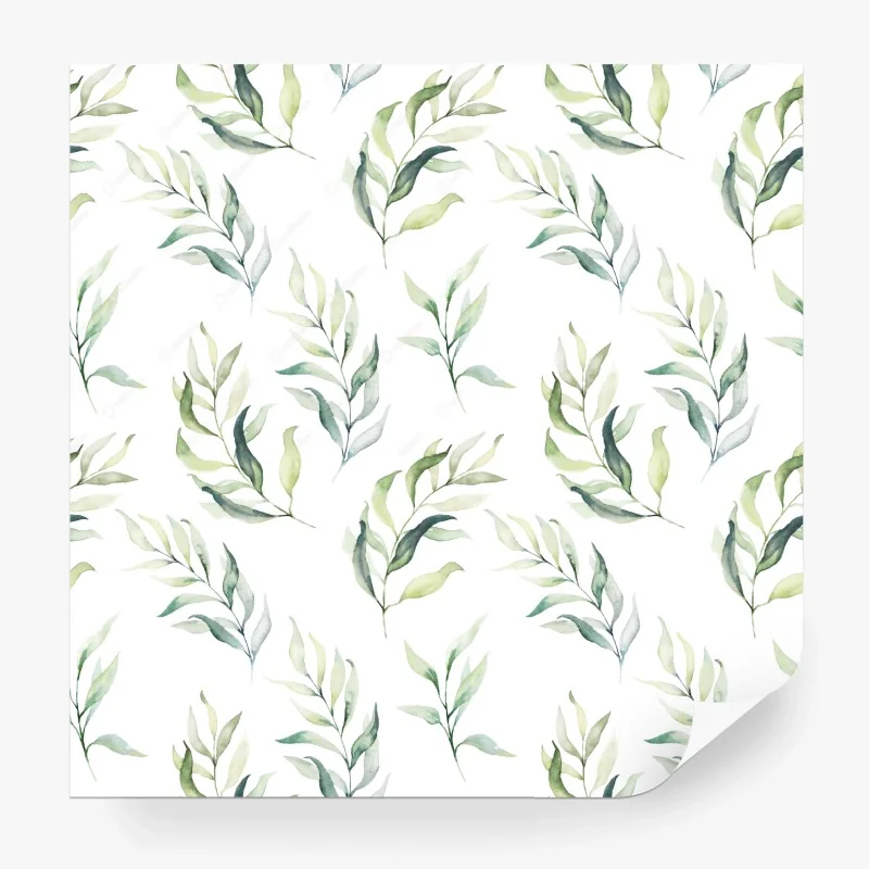 Wall mural soft watercolor green leaves pattern
