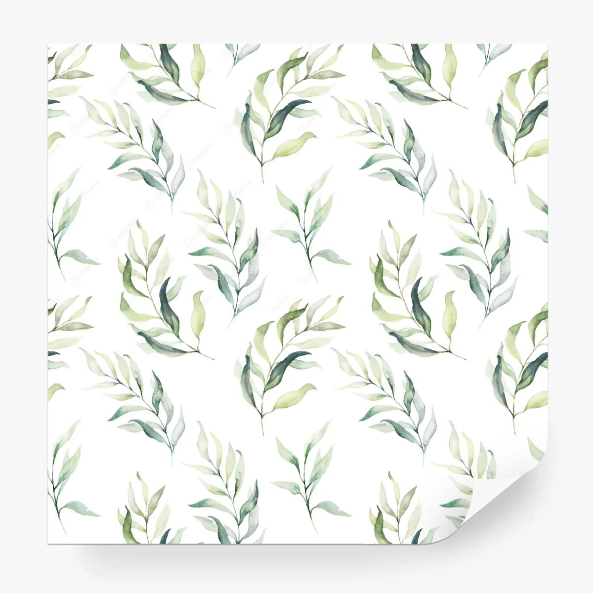 Wall mural soft watercolor green leaves pattern • Wallissimo®