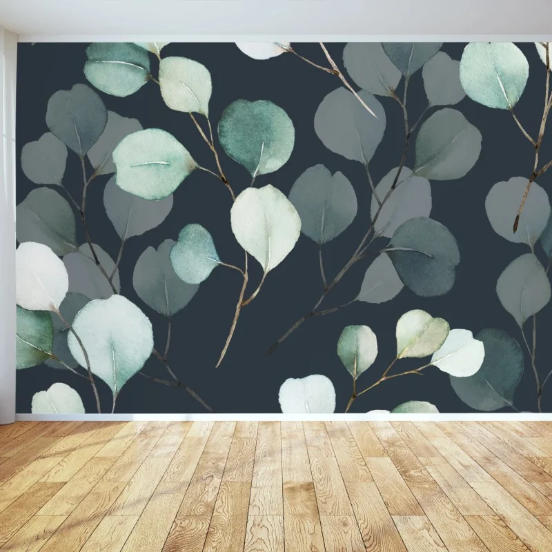 Wall mural soft eucalyptus watercolor pattern • Wallissimo®