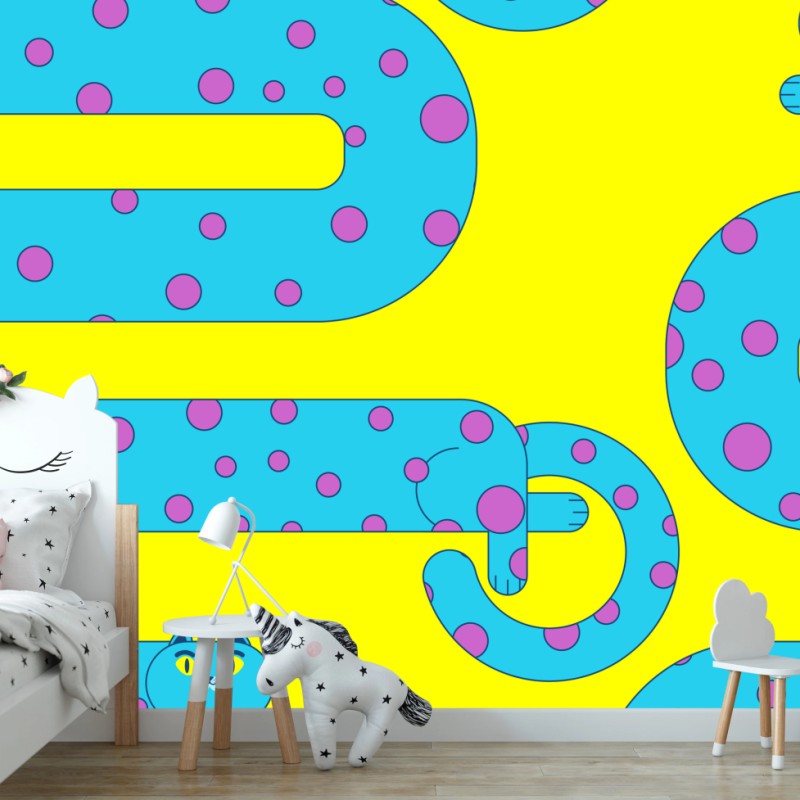 Wall mural playful turquoise cats seamless pattern
