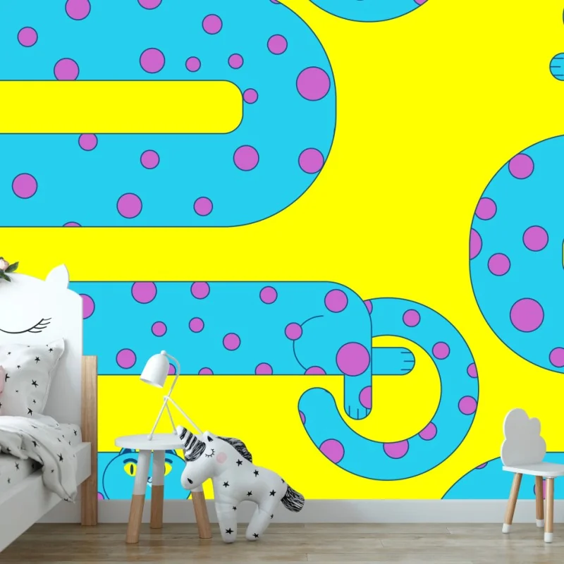 Wall mural playful turquoise cats seamless pattern