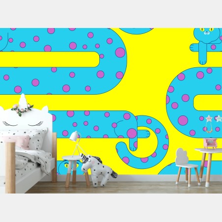 Wall mural playful turquoise cats seamless pattern • Wallissimo®