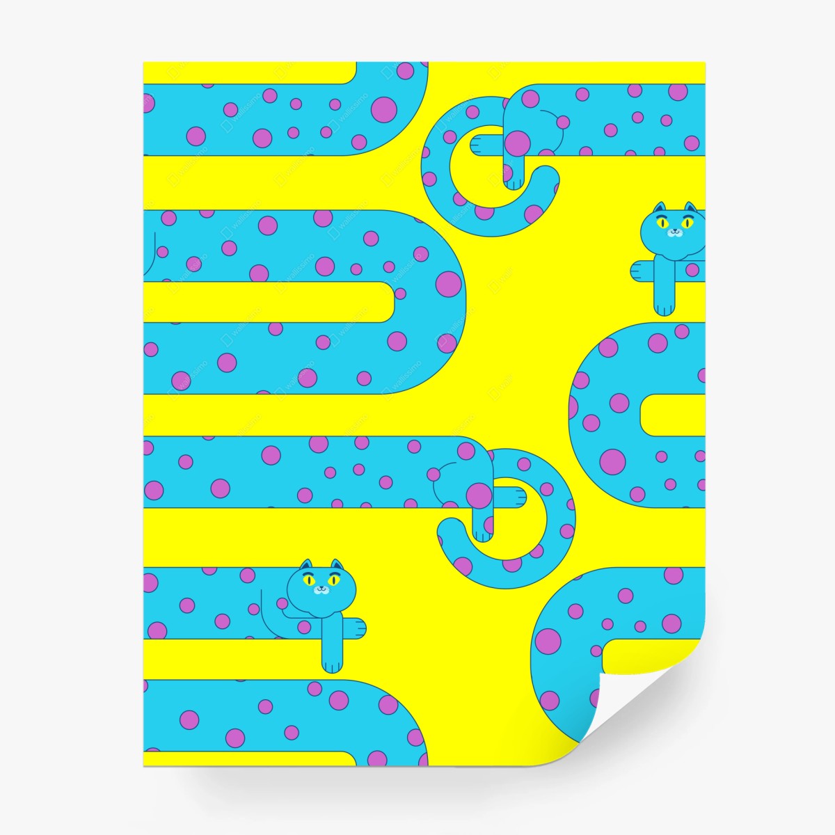 Wall mural playful turquoise cats seamless pattern • Wallissimo®