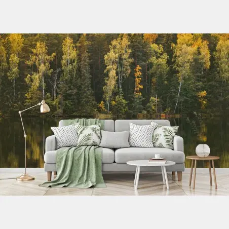 Wall mural autumn forest reflection over lake • Wallissimo®