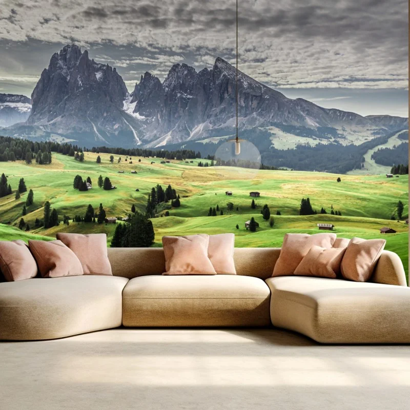 Wall mural alpine meadow beneath dramatic peaks