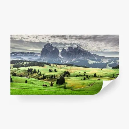 Wall mural alpine meadow beneath dramatic peaks • Wallissimo®