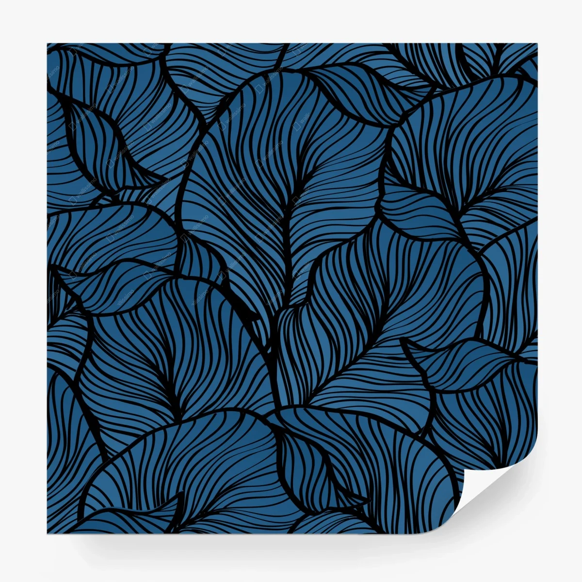 Wall mural deep blue botanical leaf pattern • Wallissimo® Wall mural deep blue botanical leaf pattern • Wallissimo®