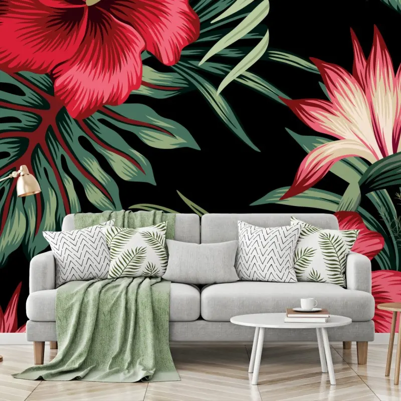 Wall mural tropical hibiscus botanical print