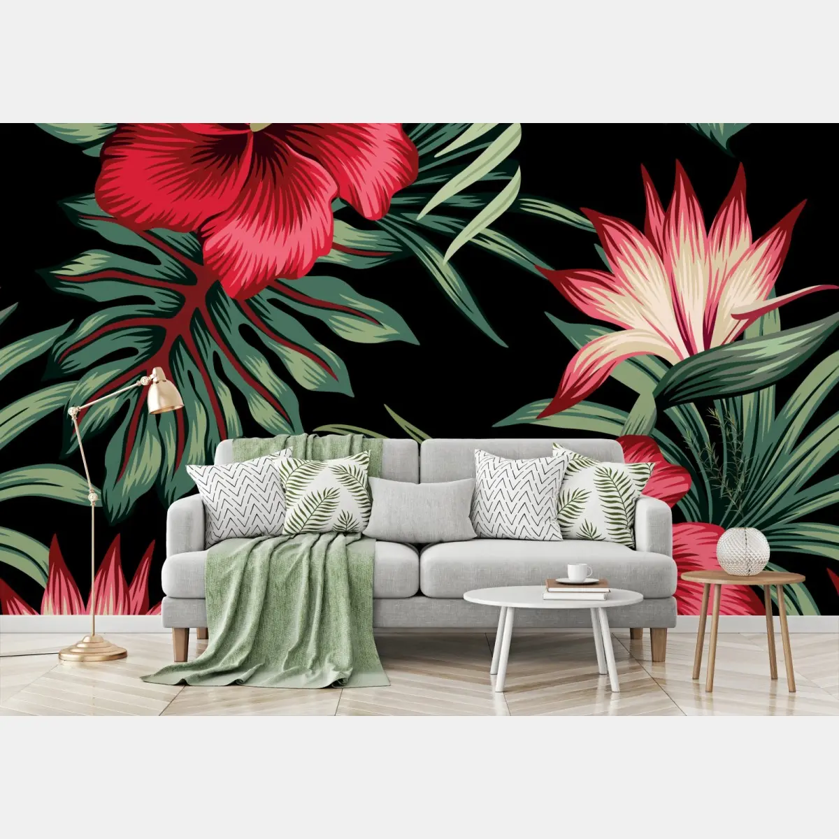 Wall mural tropical hibiscus botanical print • Wallissimo®