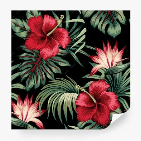 Wall mural tropical hibiscus botanical print • Wallissimo®