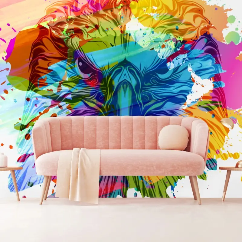 Wall mural vibrant watercolor lion splash