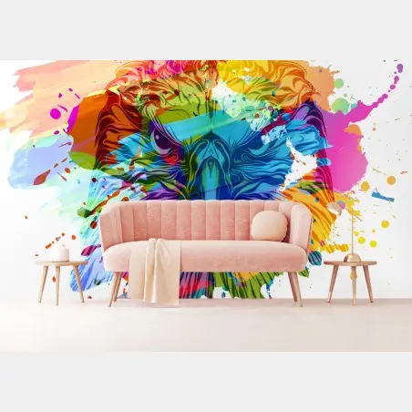 Wall mural vibrant watercolor lion splash • Wallissimo®