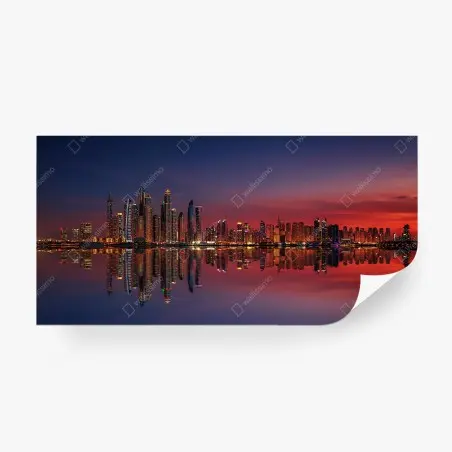Wall mural city skyline at sunset with reflection • Wallissimo®
