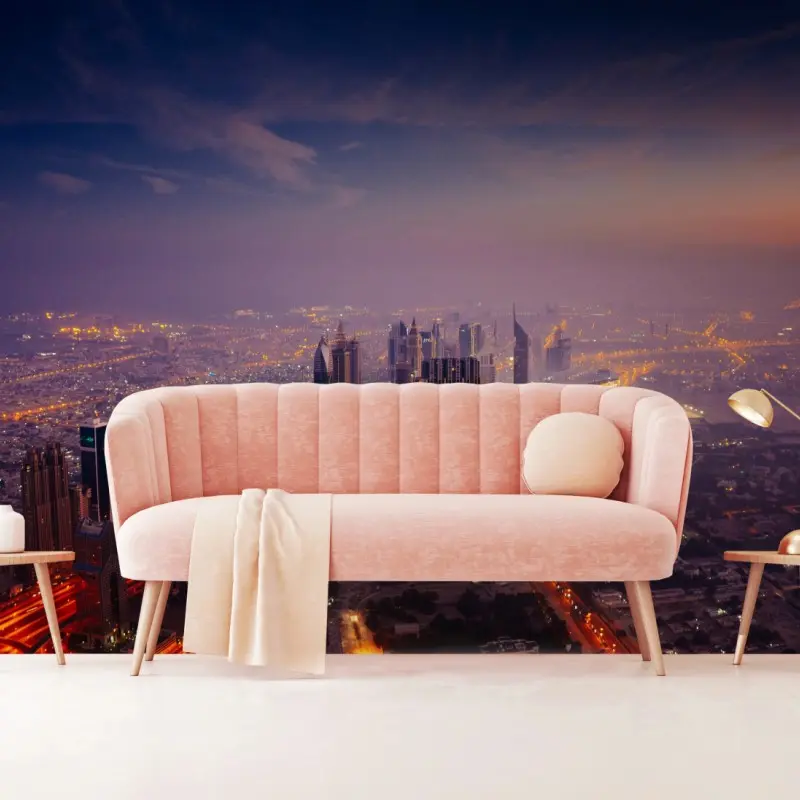 Wall mural dusk city skyline with glowing lights