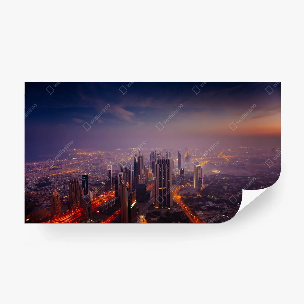 Wall mural dusk city skyline with glowing lights • Wallissimo®