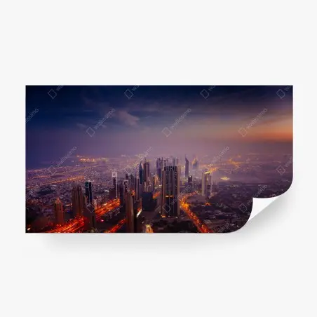 Wall mural dusk city skyline with glowing lights • Wallissimo®