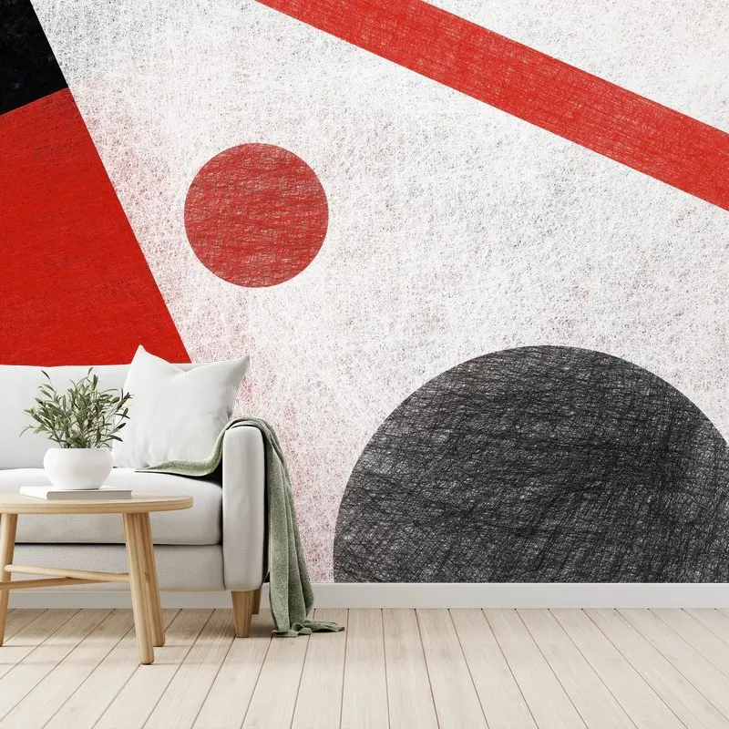 Wall mural geometric abstraction in red and black